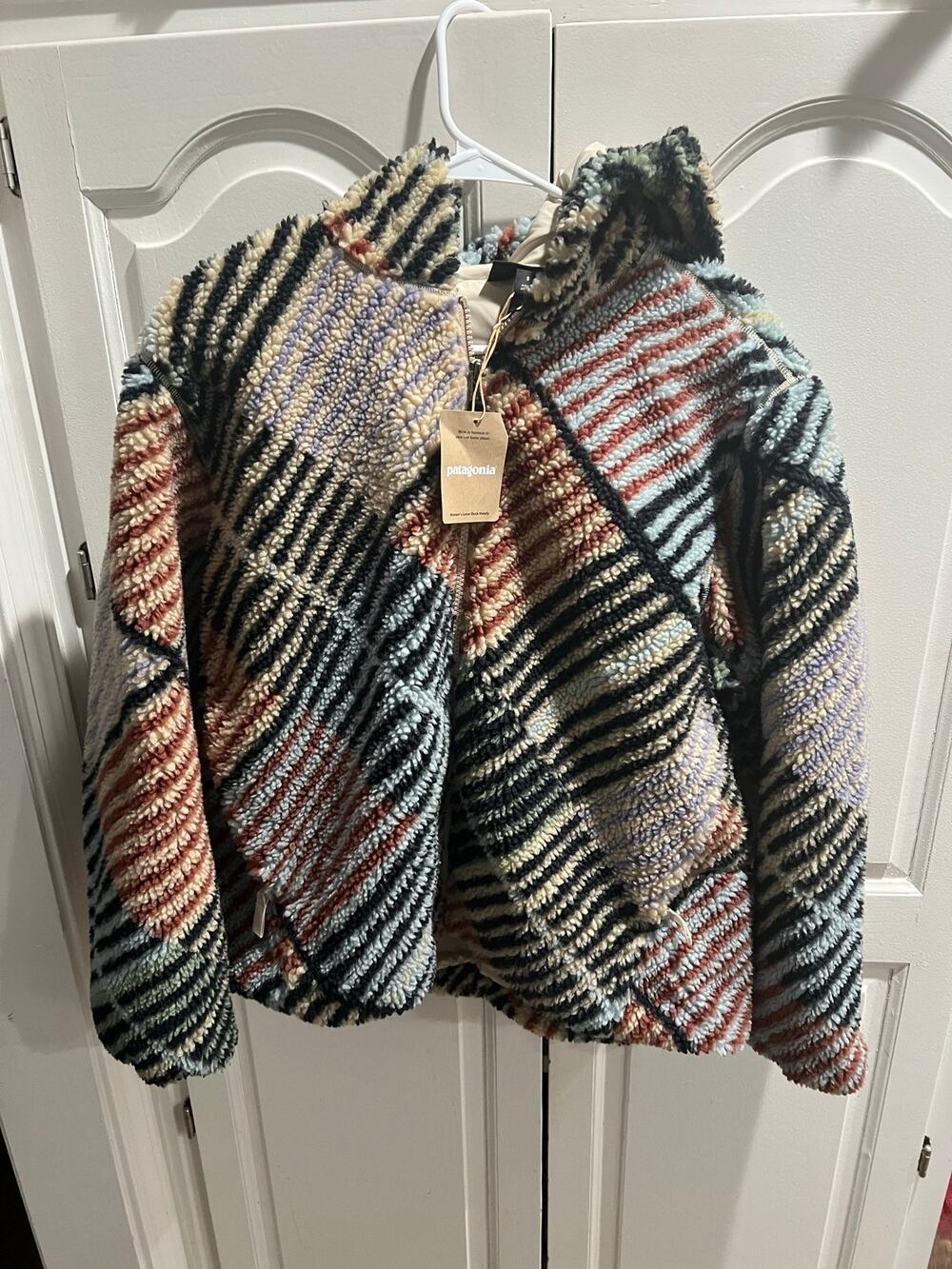 Patagonia Women’s Lunar Dusk Hoody Rainfall Quilt Dark Natural Fleece Small NWT